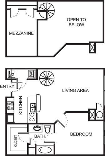 One Bedroom Mezzanine- 4501 Floorplan Image